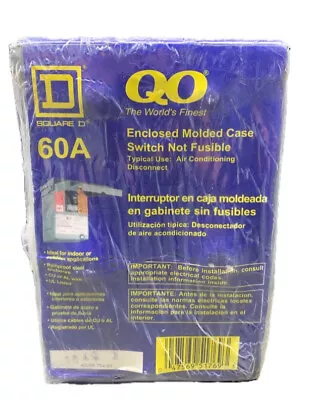 Buy Switch Not Fusible Enclosed Molded Case 60A Square D Indoor Outdoor AC QO200TR • 19.99$