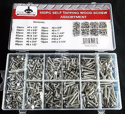 Buy 550pc GOLIATH INDUSTRIAL SELF TAPPING WOOD SCREW ASSORTMENT STWS550 DRILLING • 16.99$