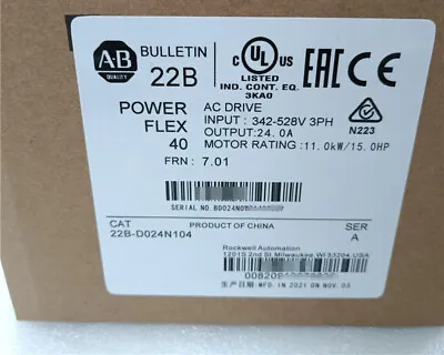 Buy 2022 Allen-Bradley 22B-D024N104 PowerFlex 40 11 KW 15 HP AC Drive • 1,199$