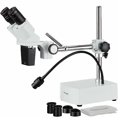 Buy AmScope 10X-20X LED Binocular Stereo Microscope Boom Arm + LED Gooseneck • 195.19$