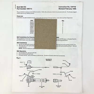 Buy Hustler 476713 Seat Belt Kit Assembly Instructions Manual Vintage 1996 • 14$