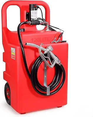 Buy 32 Gallon (120 Liter) Portable Fuel Tank With 12V Electric Transfer Pump 10GPM • 319.99$