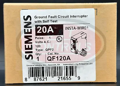 Buy Siemens QF120A 1P 20A Plug In GFCI 5mA Circuit Breaker New In Box USA Stock • 44.75$