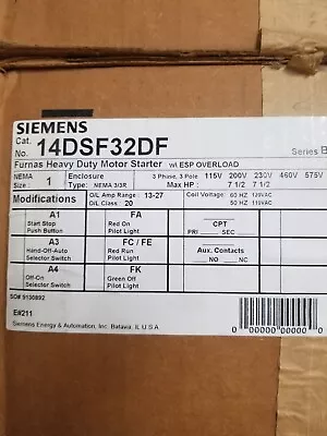 Buy Siemens 14DSF32DF Motor Starter 3 Phase 3 Pole New In Box • 375$