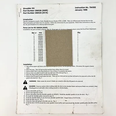 Buy Hustler 251K 260K Shredder Kit Assembly Instructions Manual Vintage 1996 • 14$
