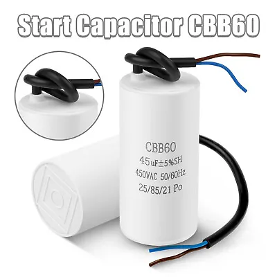 Buy CBB60 AC Motor Run Cable Shell Start Capacitor 250VAC 45 UF/MFD 2 Wires ULlisted • 10.98$