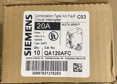 Buy 10 New Siemens QA120AFC  Single Pole 120-Volt Plug-On AFCI Breaker • 365$