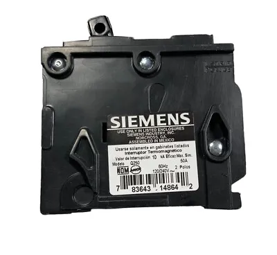 Buy Siemens Q250 50-Amp 2 Pole 240-Volt Circuit Breaker Plug In New • 29.99$