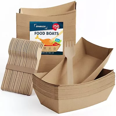 Buy Food Boats 250pcs 3LB Brown Paper Food Trays Leakproof & Safe + 250 Forks • 13.50$