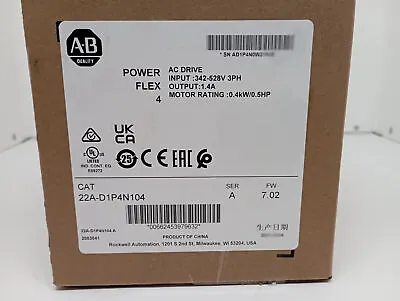 Buy Allen Bradley 22A-D1P4N104 PowerFlex 4 0.4KW 0.5HP AC Drive 22AD1P4N104 • 389$