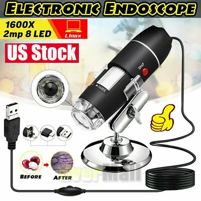 Buy 1600XHD Electronic Microscope USB Digital Magnifier Endoscope Camera Microscopio • 25.94$