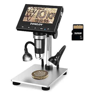 Buy TOMLOV Coin Microscope 1000X 4.3  Digital Microscope With LED Side Lights 32GB • 92.51$