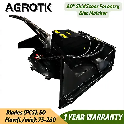 Buy Agrotk 60  Skid Steer Attachment Forestry Disc Mulcher Cutter Quick Attach • 8,999$