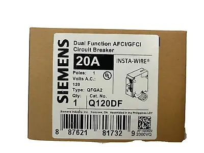 Buy Siemens Q120DF 20A AFCI/GFCI Dual Function Circuit Breaker NEW 20 Amp • 53.99$