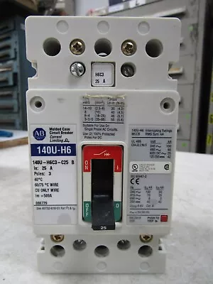 Buy 💥allen Bradley 25 Amp Molded Case Circuit Breaker 3 Pole 600 Vac 140u-h6c3-c25 • 99.99$