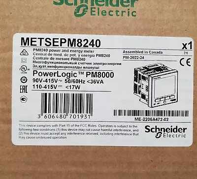 Buy METSEPM8240 Schneider Electric PowerLogic PM8000 Power Meter New In Box • 1,400$