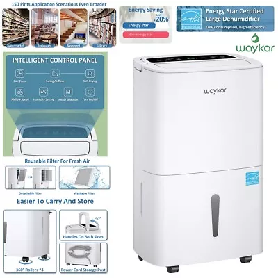 Buy 150 Pint Dehumidifier W/Drain Hose & 24 Hour Timer For Basement Large 7000 Sq Ft • 299.99$