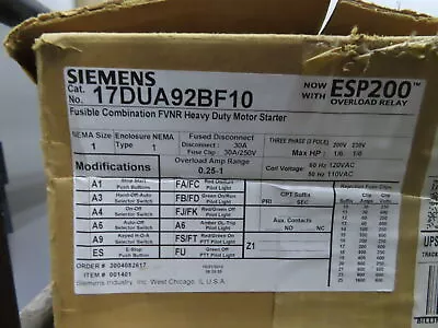 Buy Siemens Size 1 Combo Starter 17cuc92bf11 27a 115-230v 1ph W/esp200 Overload Rela • 1,099.99$
