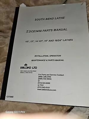 Buy South Bend Lathe CE3458 10  13  14 1/2  16  16/24  Maintenance Parts Manual 1995 • 30$