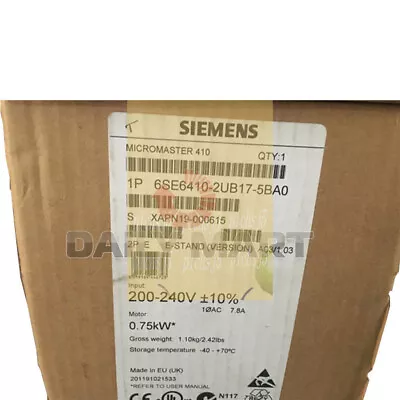 Buy New In Box Siemens 6SE6410-2UB17-5BA0 Micromaster 410 Inverter 7.5kW 1 HP, NiB • 564.84$