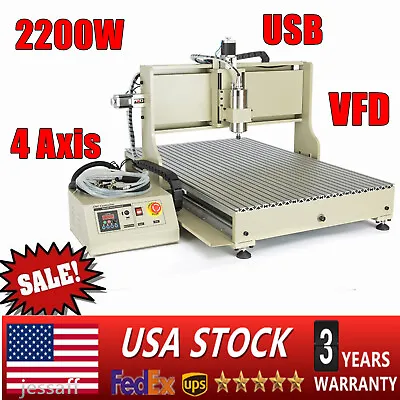Buy 2200W 4 Axis VFD 6090 CNC Router Engraver Carving Drill Milling Machine USB • 2,184$
