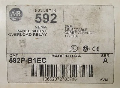 Buy ALLEN BRADLEY 592P B1EC 1.6-5 Amp SMP Panel Mount Overload Relay  • 125$