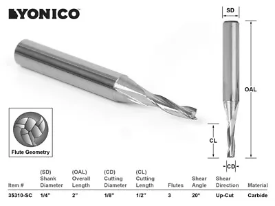 Buy 1/8  Dia. Low Helix Upcut End Mill CNC Router Bit - 1/4  Shank - Yonico 35310-SC • 16.95$