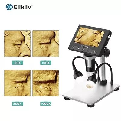 Buy Elikliv Digital Microscope Camera HD 1000X 4.3'' Screen LCD Coin Microscope USB  • 69.99$