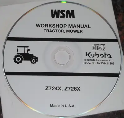 Buy Kubota Z724x Z726x Tractor Mower Service Shop Repair Workshop Manual Cd/dvd • 59.99$