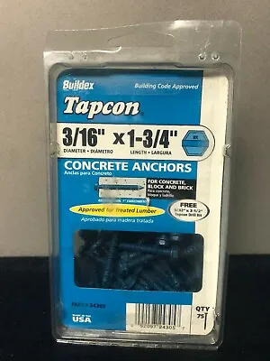 Buy Tapcon 24305 Steel Hex Head Concrete Screw Anchor 1-3/4 L X 3/16 Dia. In. 75 Pc • 9.99$