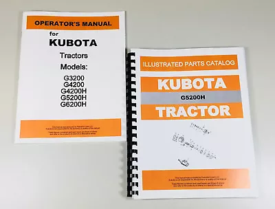 Buy Kubota G5200h Tractor Operators Owners Manual Parts Catalog Set Maintenance Book • 38.97$
