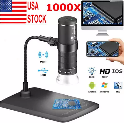 Buy HD 1080p USB Wifi 8 LED 1000X Wireless Digital Microscope For PC IOS Android Mac • 39.89$
