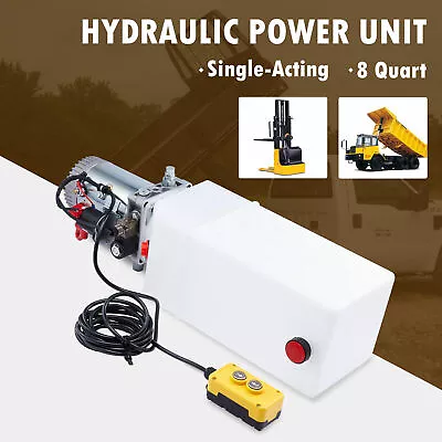 Buy 8 Quart 12V Single Acting Hydraulic Pump For Woodsplitter Dump Bed Tow Plow More • 176.39$