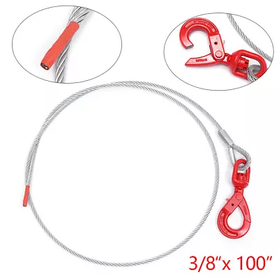 Buy Winch Cable 3/8''x50''/100'' Self Locking Swivel Hook Tow Flatbed Truck Lifting • 42.75$