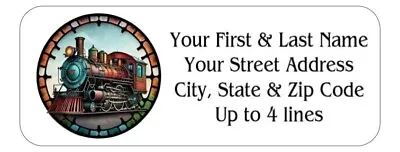 Buy 150  Train Locomotive Stained Glass Mailing Return Address Labels Personalized • 6.99$