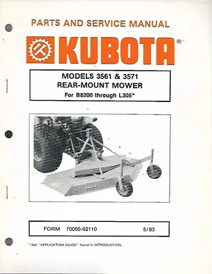 Buy Kubota Parts And Service Manual For Models 3561 & 3571 Rear-mount Mower • 14.99$