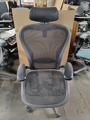 Buy Herman Miller Aeron Mesh Desk Chair Size C Fully Adj Lumbar Black Mesh Headrest  • 729.97$