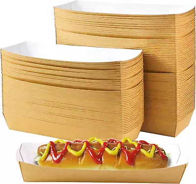 Buy 8  Paper Hot Dog Tray Disposable Brown Tray Paper Food Boats Brown Paper Food Tr • 28.74$