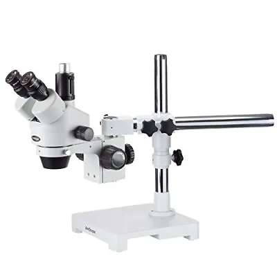 Buy AmScope 7X-45X Trinocular Stereo Zoom Microscope On Single Arm Boom Stand, USED • 349.79$