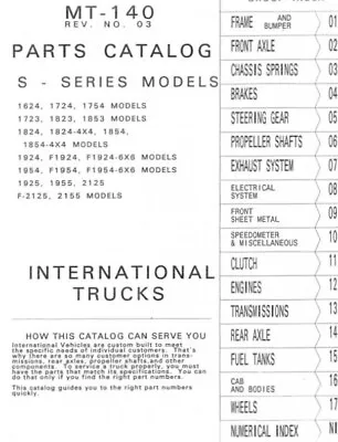 Buy 1987 International S Series 1924 F1924 6x6 Truck Parts Catalog Manual MT-140 • 279.30$
