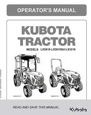 Buy 2610 3310 Tractor Operator Instruction Maintenance Manual Kubota LX2610 LX3310 • 21.72$