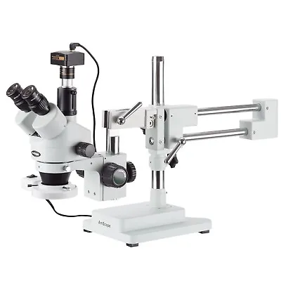Buy Amscope 7-45X Sim-Focal Trinocular Fluorescent Boom Stereo Microscope+1.3 Camera • 746.99$