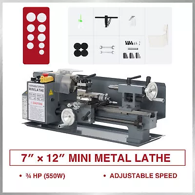 Buy Mini Metal Lathe 7 X12  Metalworking Machine Variable Speed 2250 RPM 550W • 454.36$