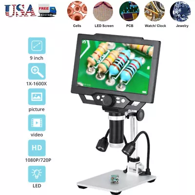 Buy 9'' Digital Microscope 12MP Video Camera 1600X Coin Endoscope PCB Soldering Tool • 141.48$
