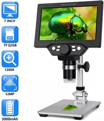Buy 7  LCD Rechargeable Digital Microscope 1200X 1080P 12MP Magnifier Cameras 32GB • 79.59$