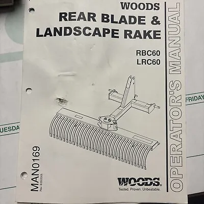 Buy Woods Rear Blade & Landscape Rake Manual For Models Rbc60 & Lrc60 • 13.99$