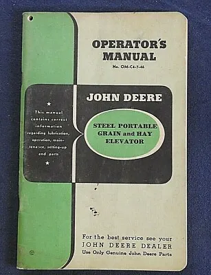 Buy 1946 John Deere Steel Portable Grain & Hay Elevator Owners Operators Manual Nice • 35.56$