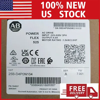 Buy IN US New Sealed Allen-Bradley 25B-D4P0N104 Power Flex 525 1.5kW 2Hp AC Drive • 374$