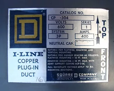Buy Square D Busway I-line  Cat# Cp304 Ser. 1. Copper 400a, 3 Phase, 3 Wire, 600vac • 995$