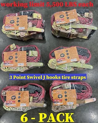 Buy 6- Pack 3 Point Car Trailer Hauler Swivel J Ratchet Wheel Tire Strap Tie Down   • 145.99$